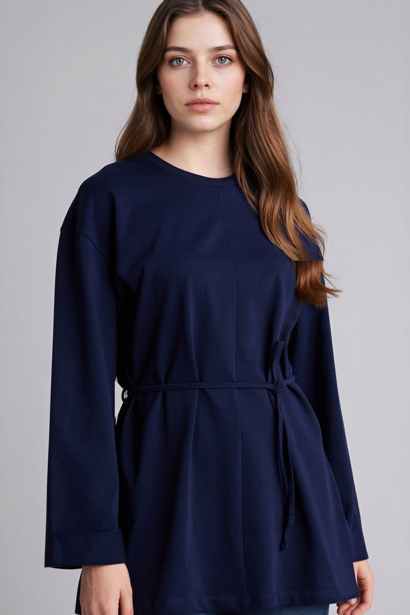 DeFacto Blue Woman Loose Fit Crew Neck Long Sleeve Tunic Casual - Image 1